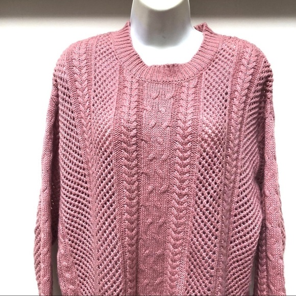 John + Jenn Oversized Cable Knit Sweater in Blush Pink Size S/P - Picture 4 of 9